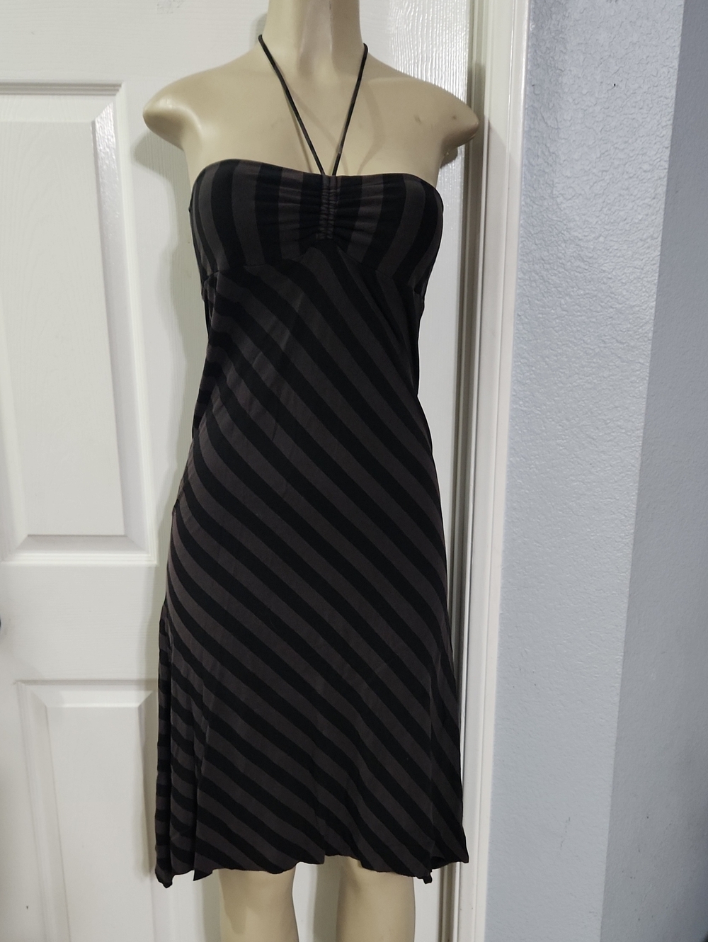 Ella Moss Black & Charcoal Striped Strapless Dress
